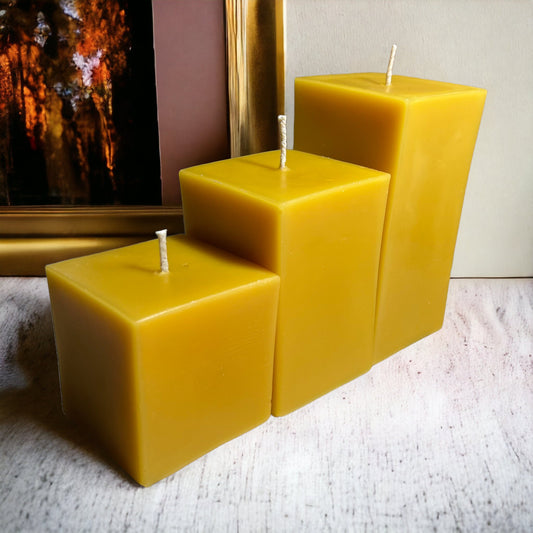Square Pillar Candle – 100% Beeswax, Three Sizes