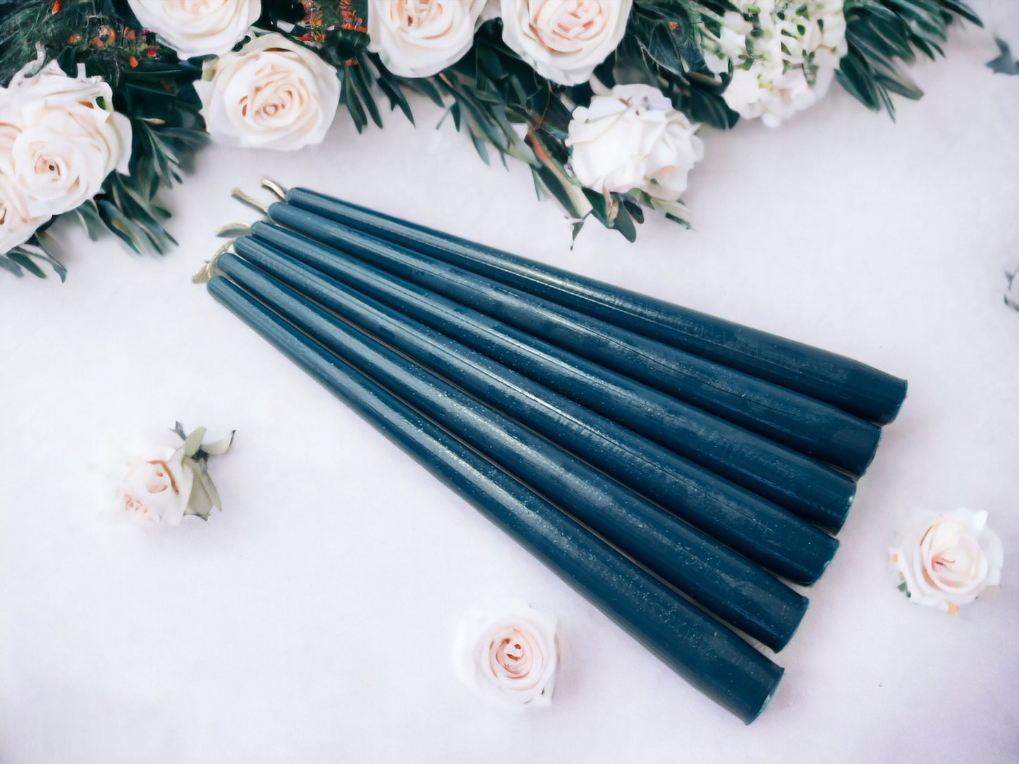 Set of 6 Blue Beeswax Dinner Candles – 10" Tapers