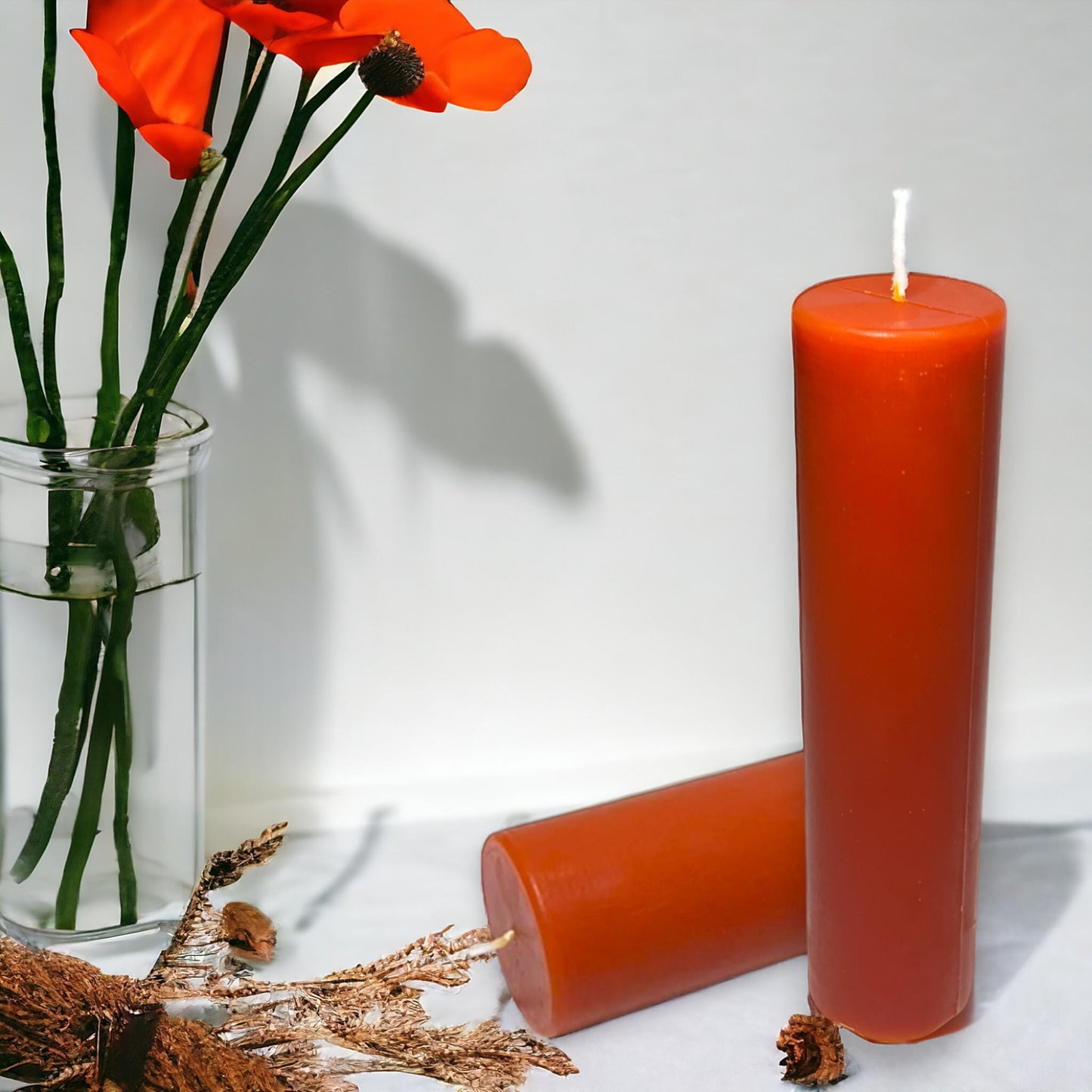 Orange Sunset Glow, Long-Burning Beeswax Pillar Candles| Available in Two Sizes