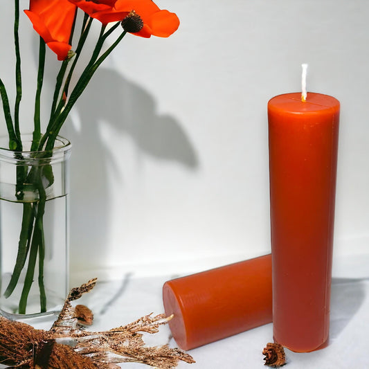 Orange Sunset Glow, Long-Burning Beeswax Pillar Candles| Available in Two Sizes