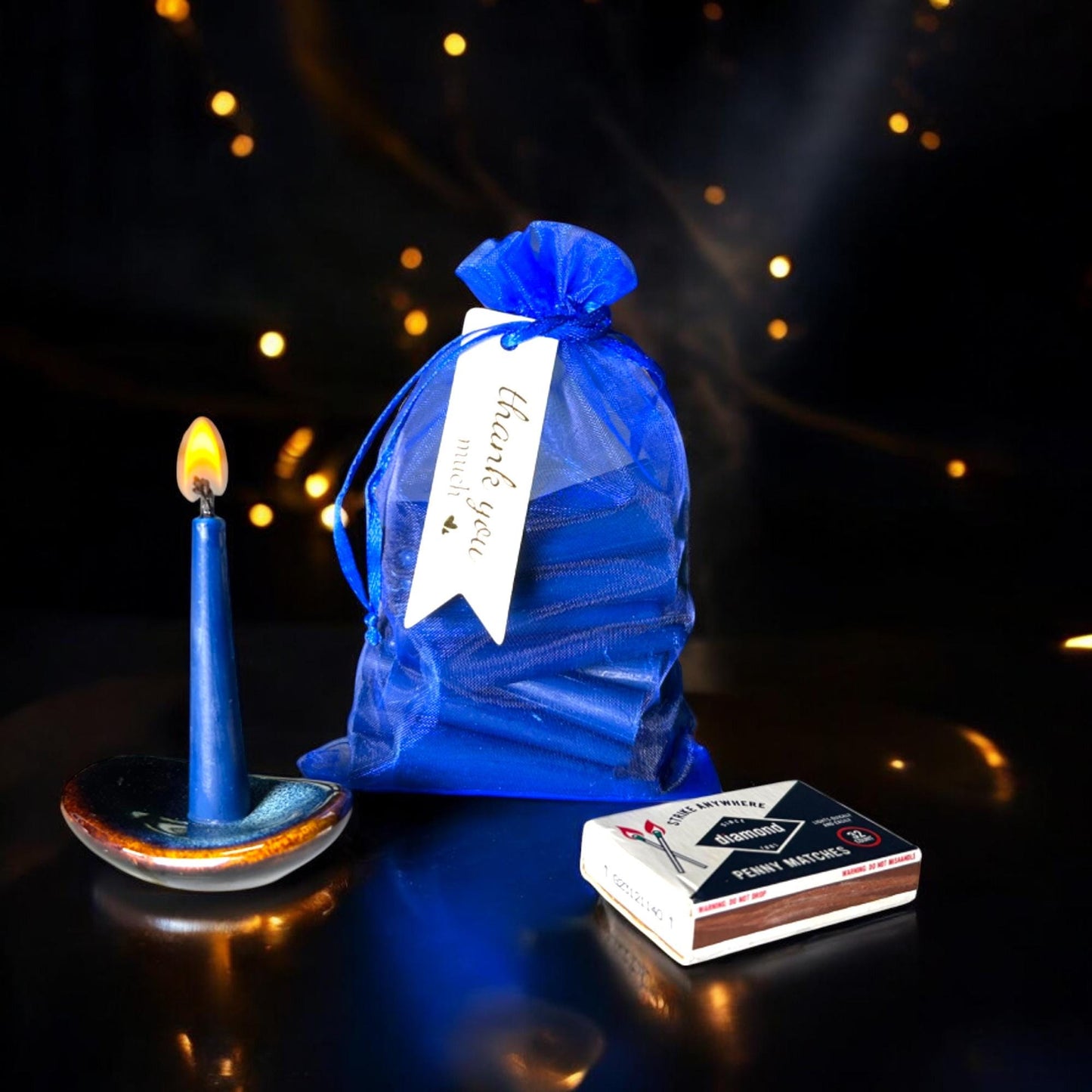 Candle Calendar – Set of 31 Blue Mini Beeswax Candles with Holder & Matches