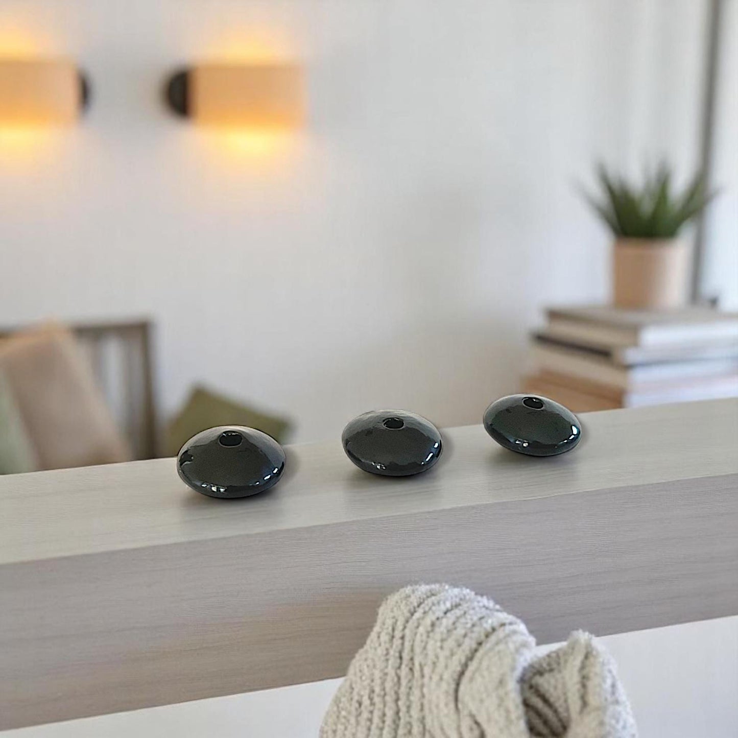 Black Minimalist Ceramic Candle Holder – Fits 5 mm Beeswax Ritual Candles, Limited Edition