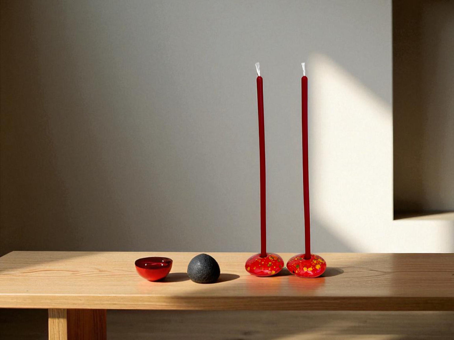 Coral Red Ceramic Candle Holder for 5 mm Taper Candles