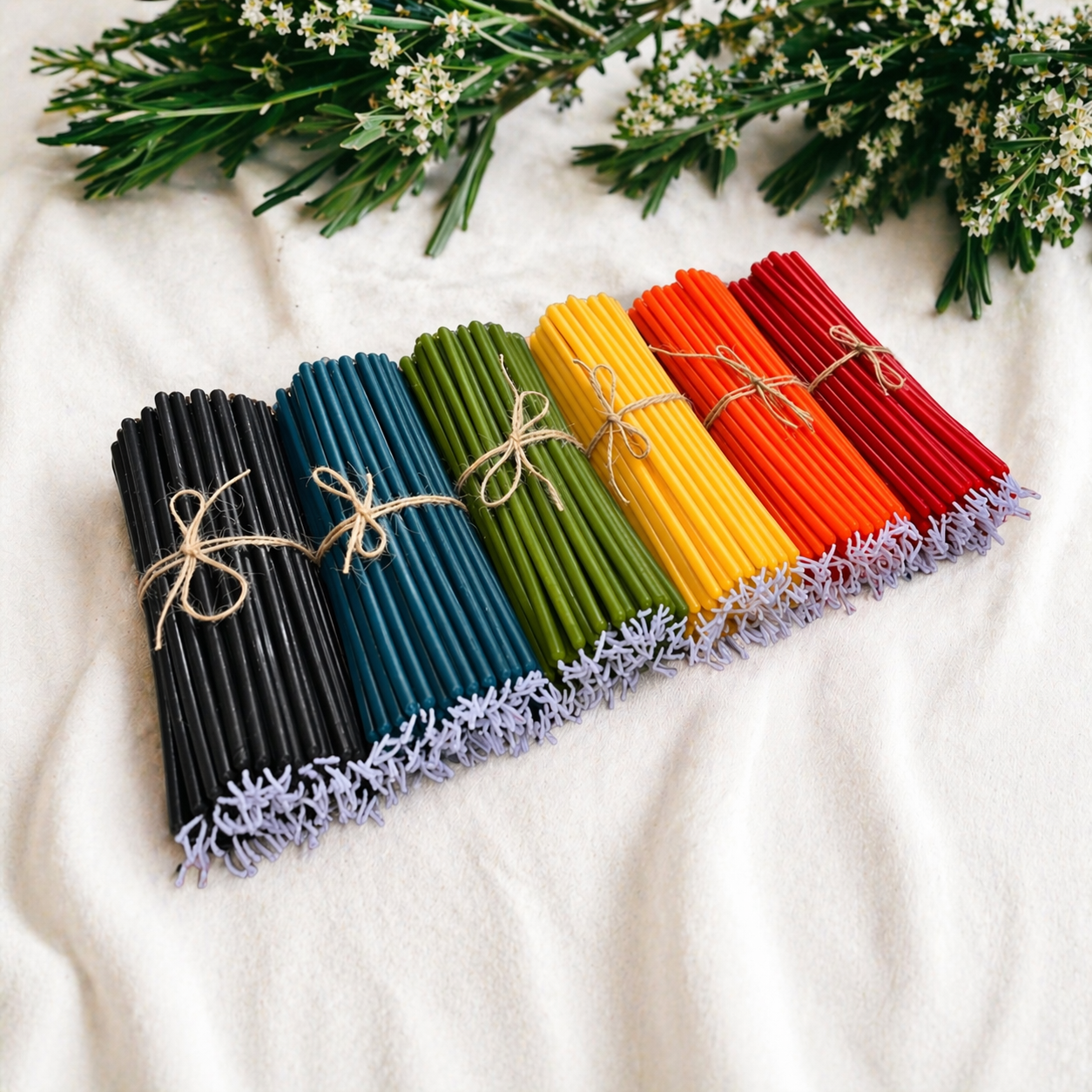 100% Beeswax Thin Taper Ritual Candles – 7.5 in x 0.2 in, Multi-Color Options