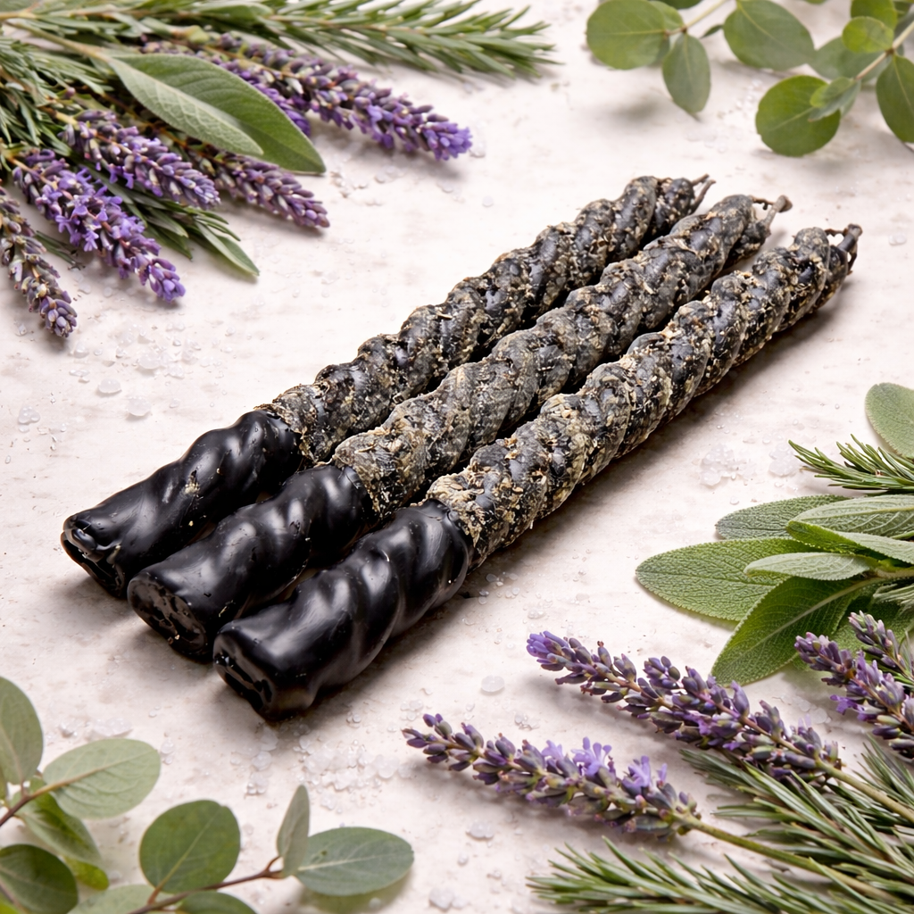Black Twisted Protection Candles with Herbs (Set of 3)