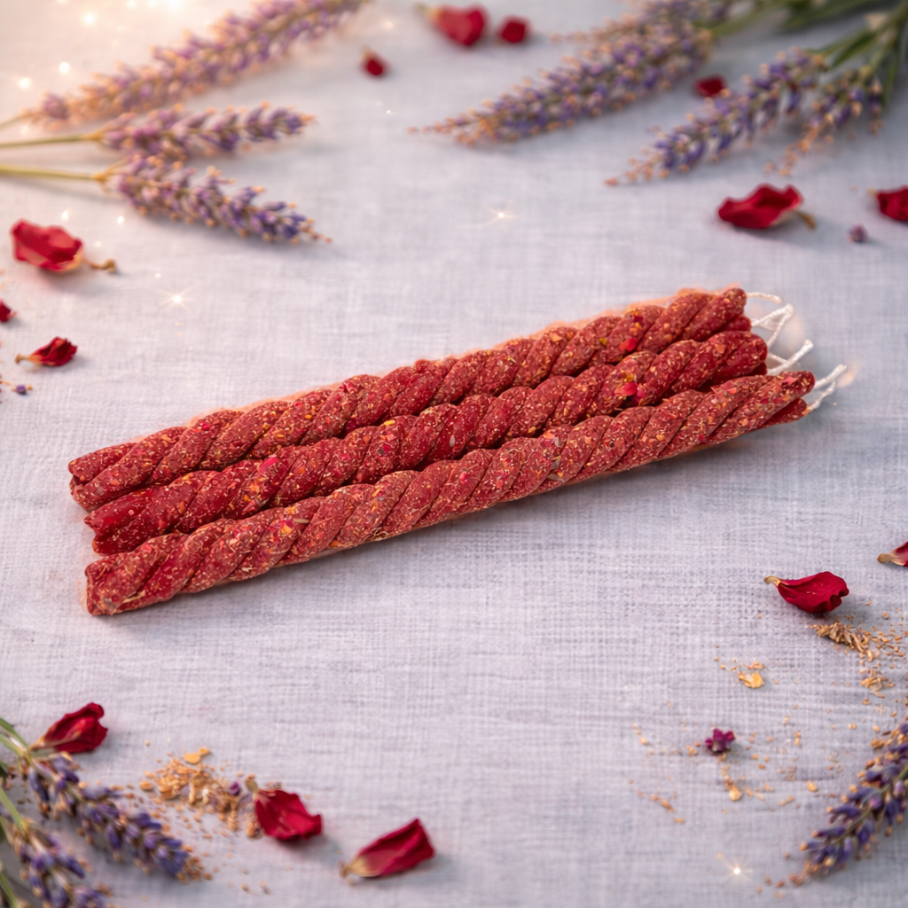 Red Twisted Beeswax Herbal Candles – Love & Relationships (Set of 3)
