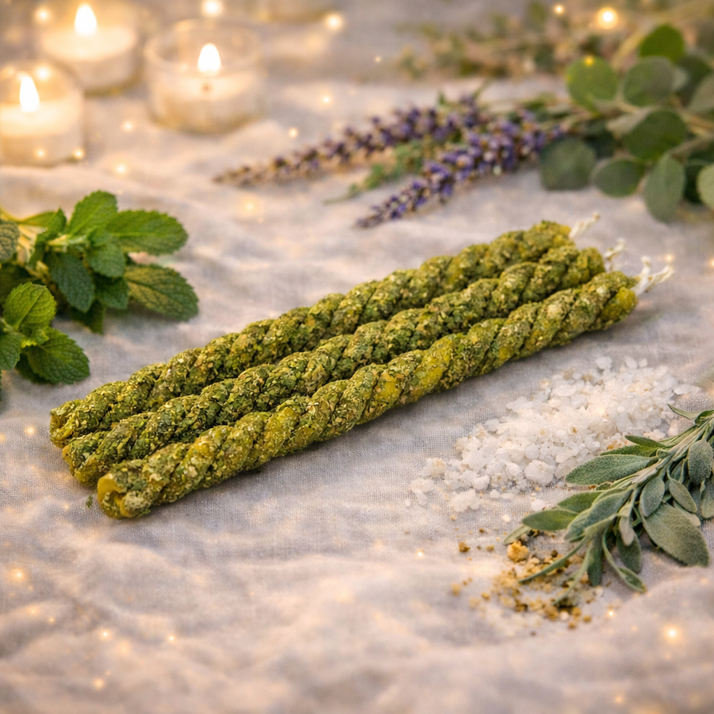 Natural Yellow Twisted Beeswax Herbal Candles – Healing & Balance (Set of 3)