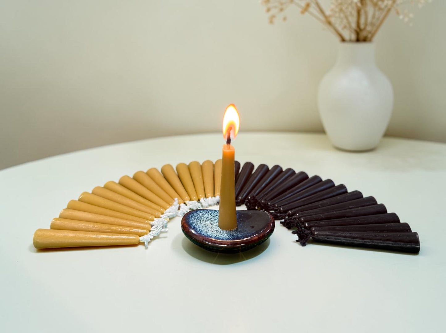 Gift Set of 30 Mini Beeswax Candles – Black and Natural Yellow, Day & Night Collection | Ritual, Prayer, Meditation Candles | Yin-Yang