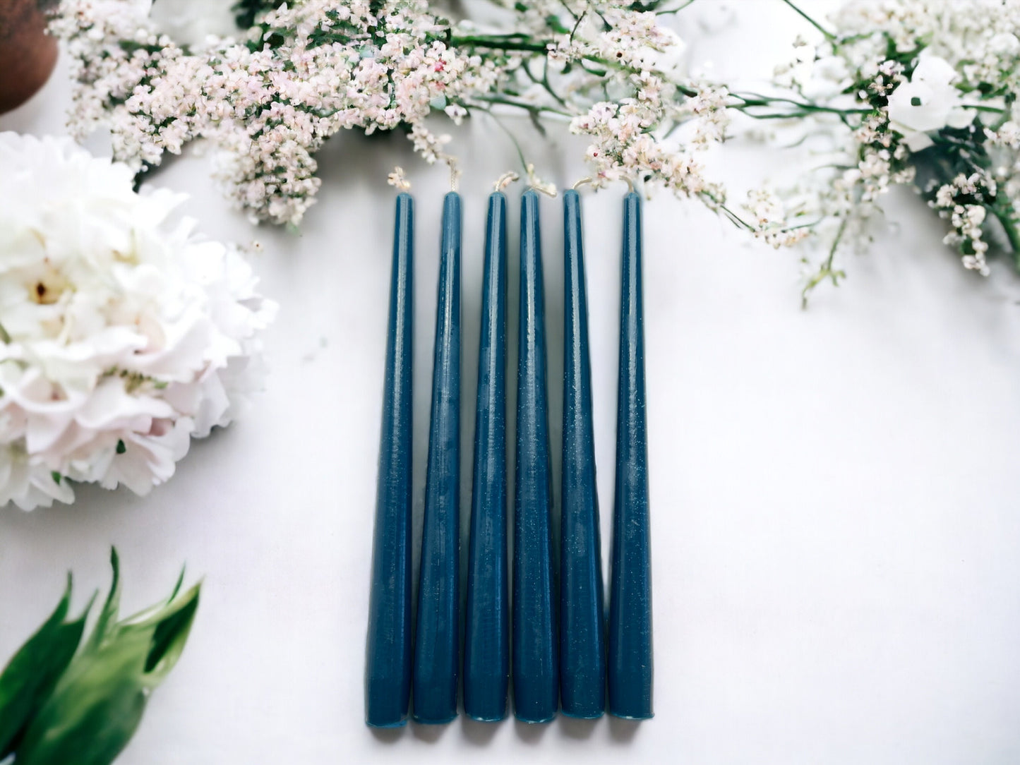 Set of 6 Blue Beeswax Dinner Candles – 10" Tapers
