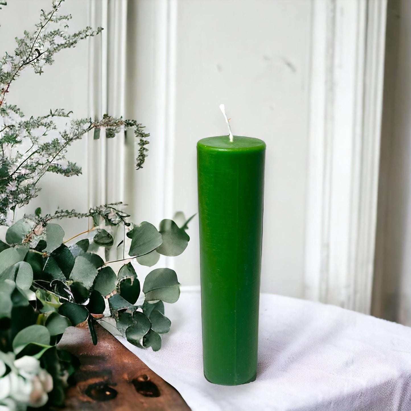 Green Sunset Glow Beeswax Pillar Candles – Long-Burning, Available in Two Sizes