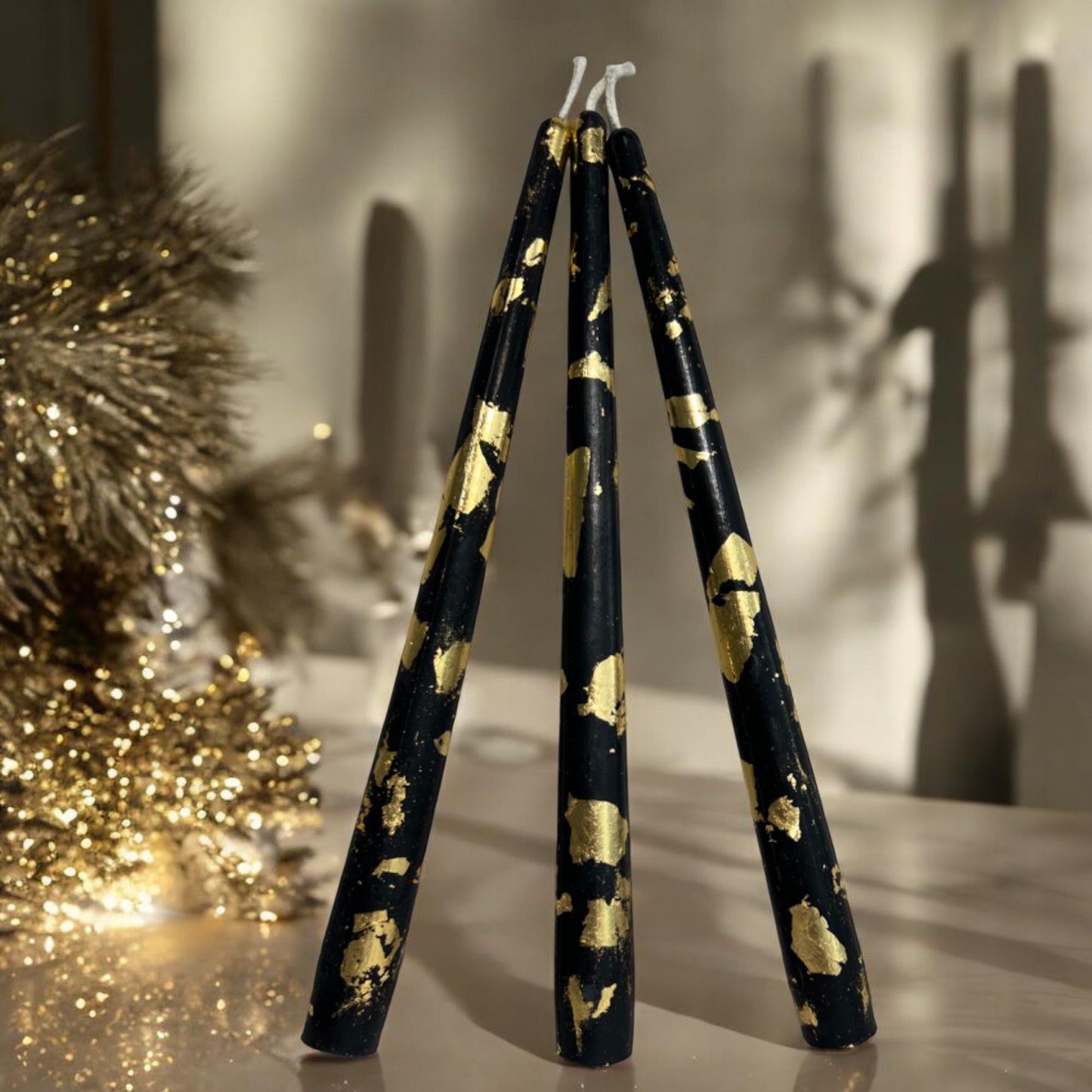 Midnight Golden Glow Beeswax Tapers - Black and Gold