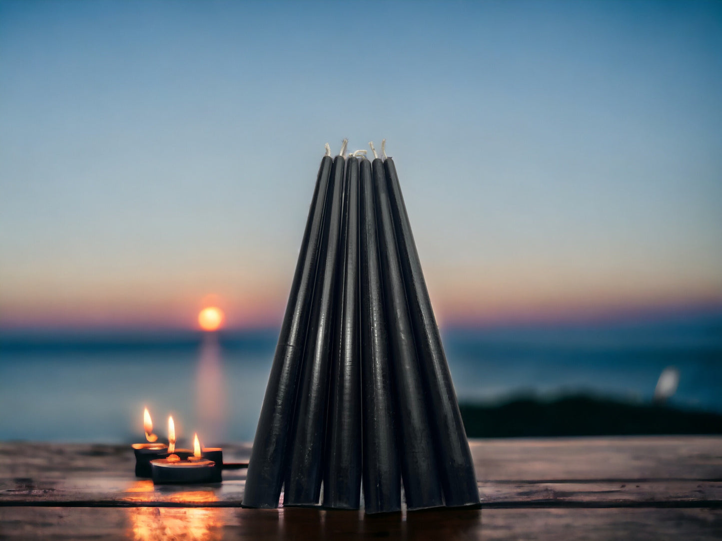 Set of 6 Black Beeswax Dinner Candles – 10" Tapers