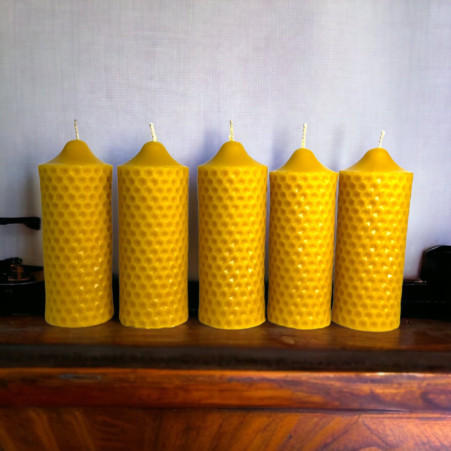 Honeycomb Beeswax Pillar Candle - 6" x 2"