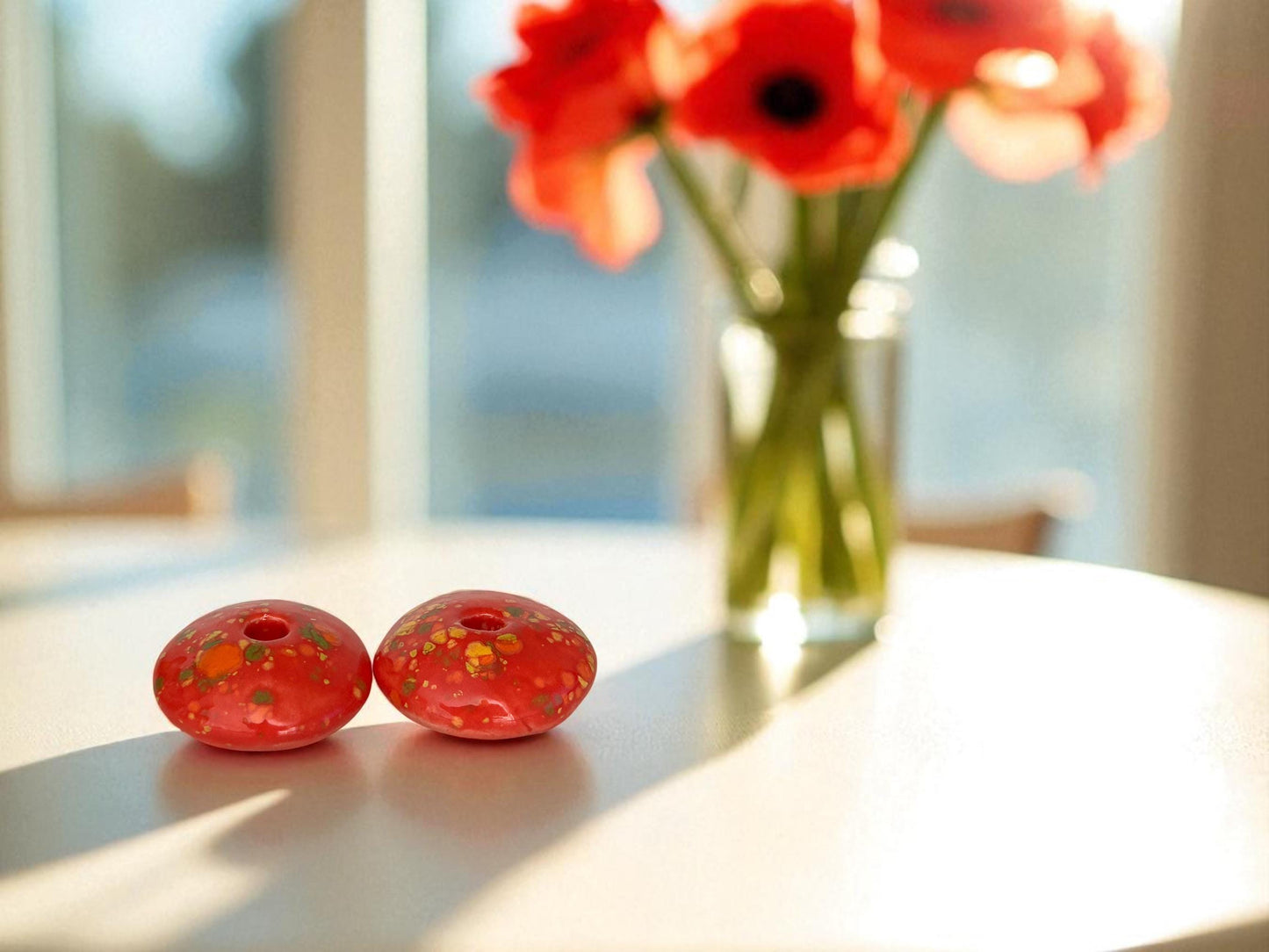 Coral Red Ceramic Candle Holder for 5 mm Taper Candles