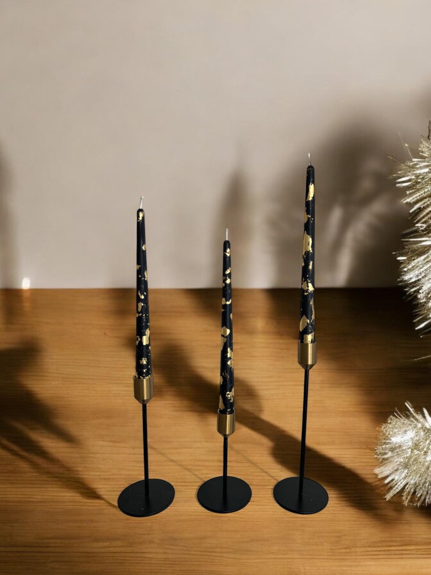 Midnight Golden Glow Beeswax Tapers - Black and Gold