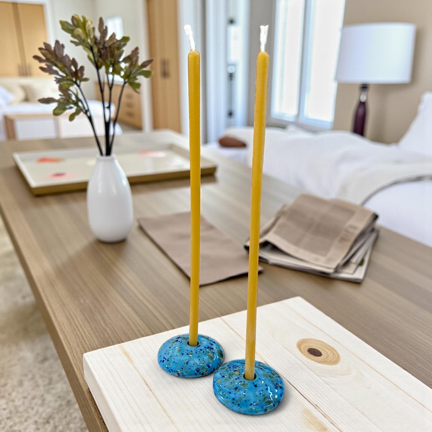 Azure Reef, Blue – Ceramic Candle Holder for Ultra Slim 5mm Beeswax Ritual Candles | Handcrafted Minimalist Taper Stand - LIMITED EDITION
