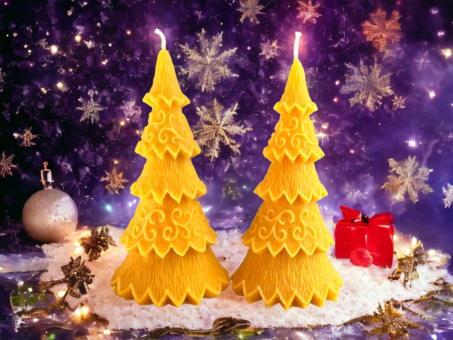 New Year Pine Tree Beeswax Candle – Oval Sculptural Form, 8 in