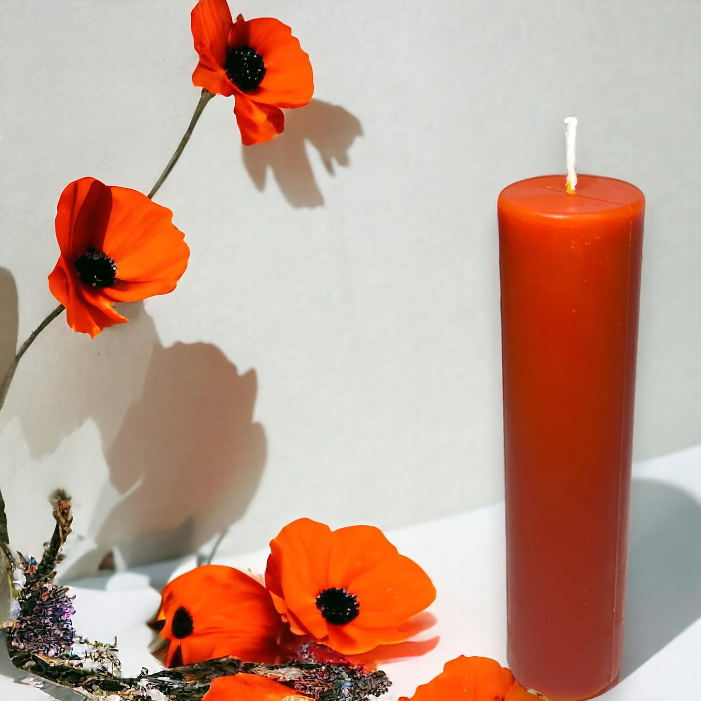 Orange Sunset Glow, Long-Burning Beeswax Pillar Candles| Available in Two Sizes
