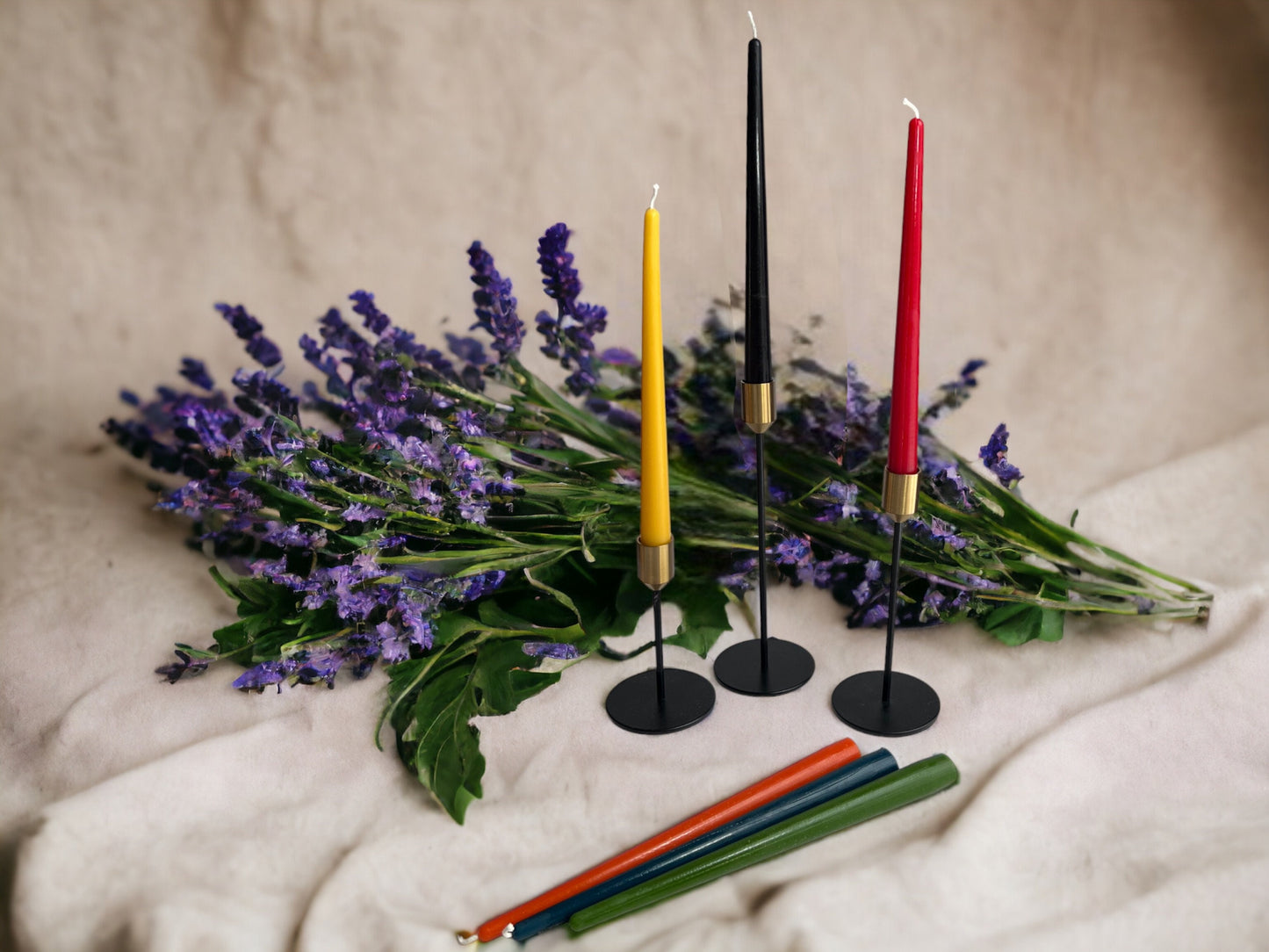 Set of 6 Beeswax Taper Dinner Candles – 10 in, 6 Colors
