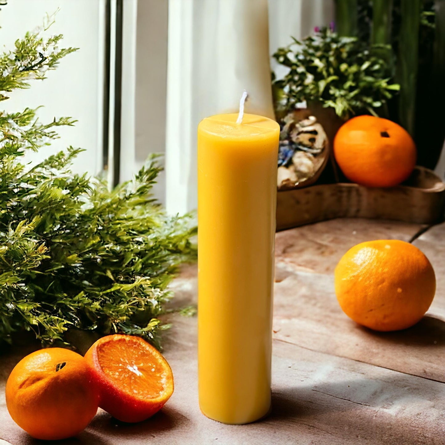 Natural Sunset Glow, Long-Burning Beeswax Pillar Candles| Available in Two Sizes