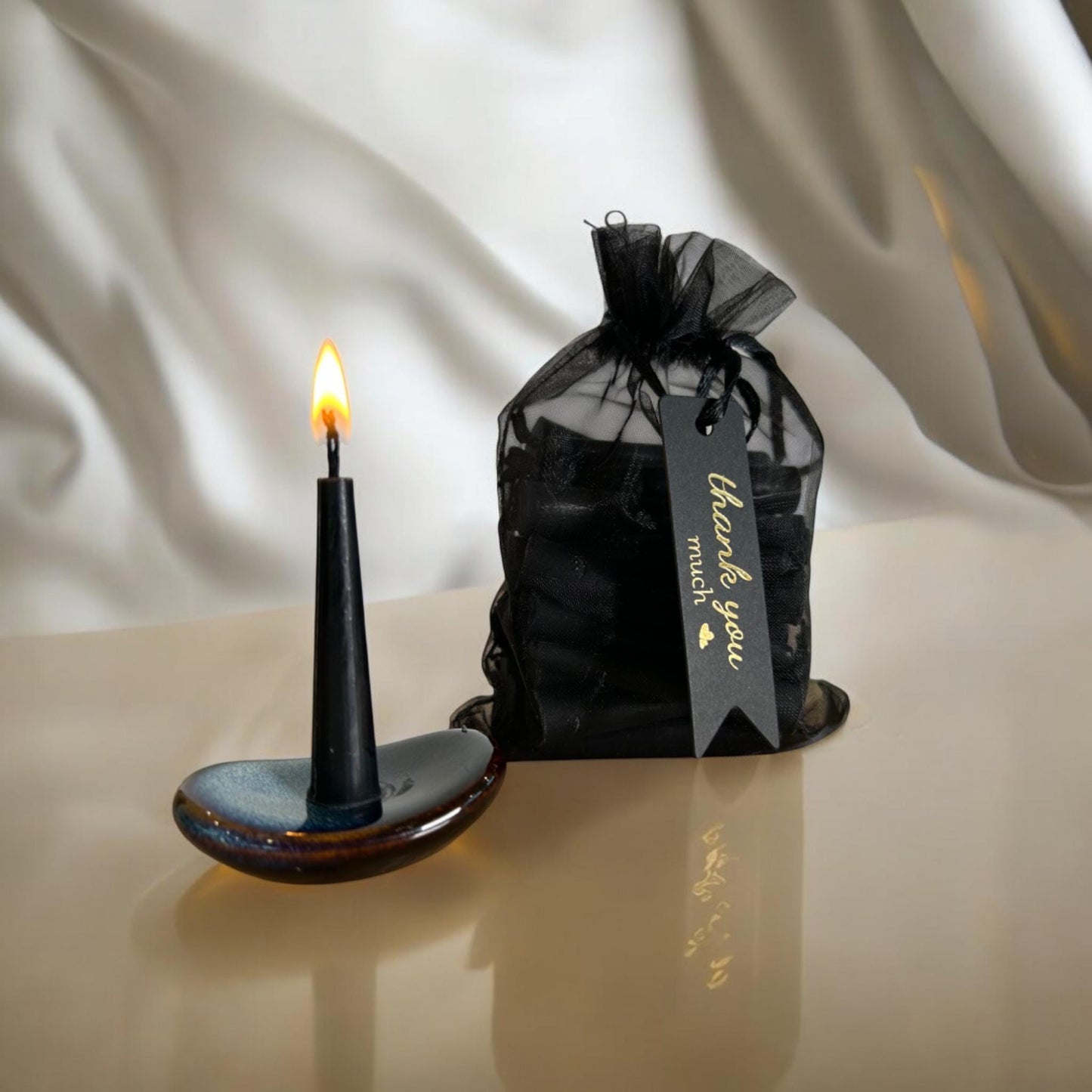 31 Nights of Calm – Black Beeswax Candle Set - 31 Mini Candles with Ceramic Holder and Matches, Relaxation and Cleansing Gift
