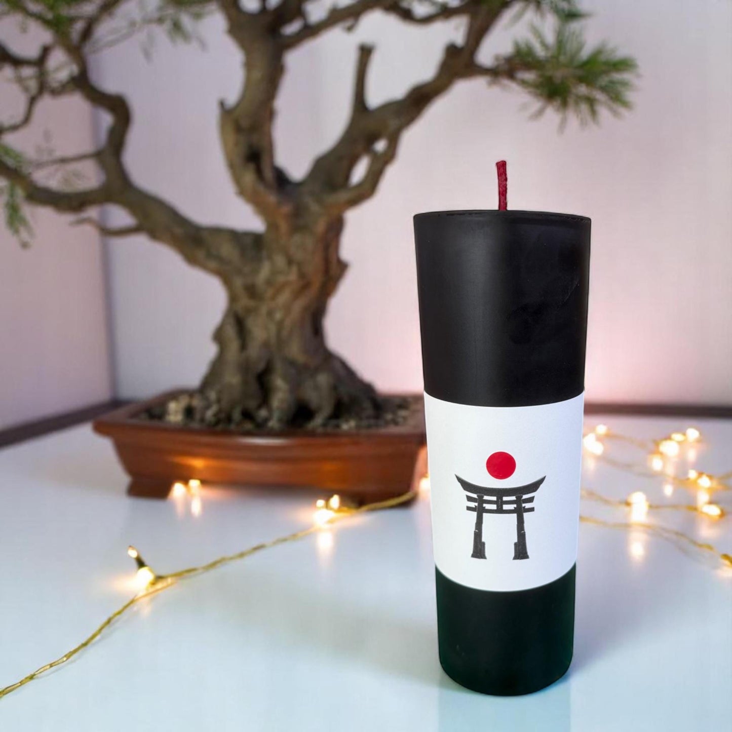 Samurai XL – Black Beeswax Pillar Candle with Red Wick, 8.75"