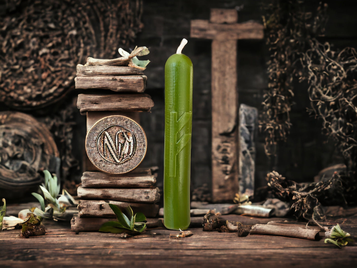 Fehu Rune Beeswax Candle for Prosperity and Well-being.