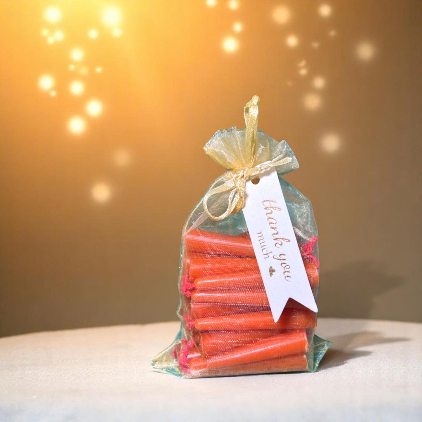 Set of 31 Mini Orange Beeswax Candles with Red Wicks – Complete Set with Holder, Matches & Box