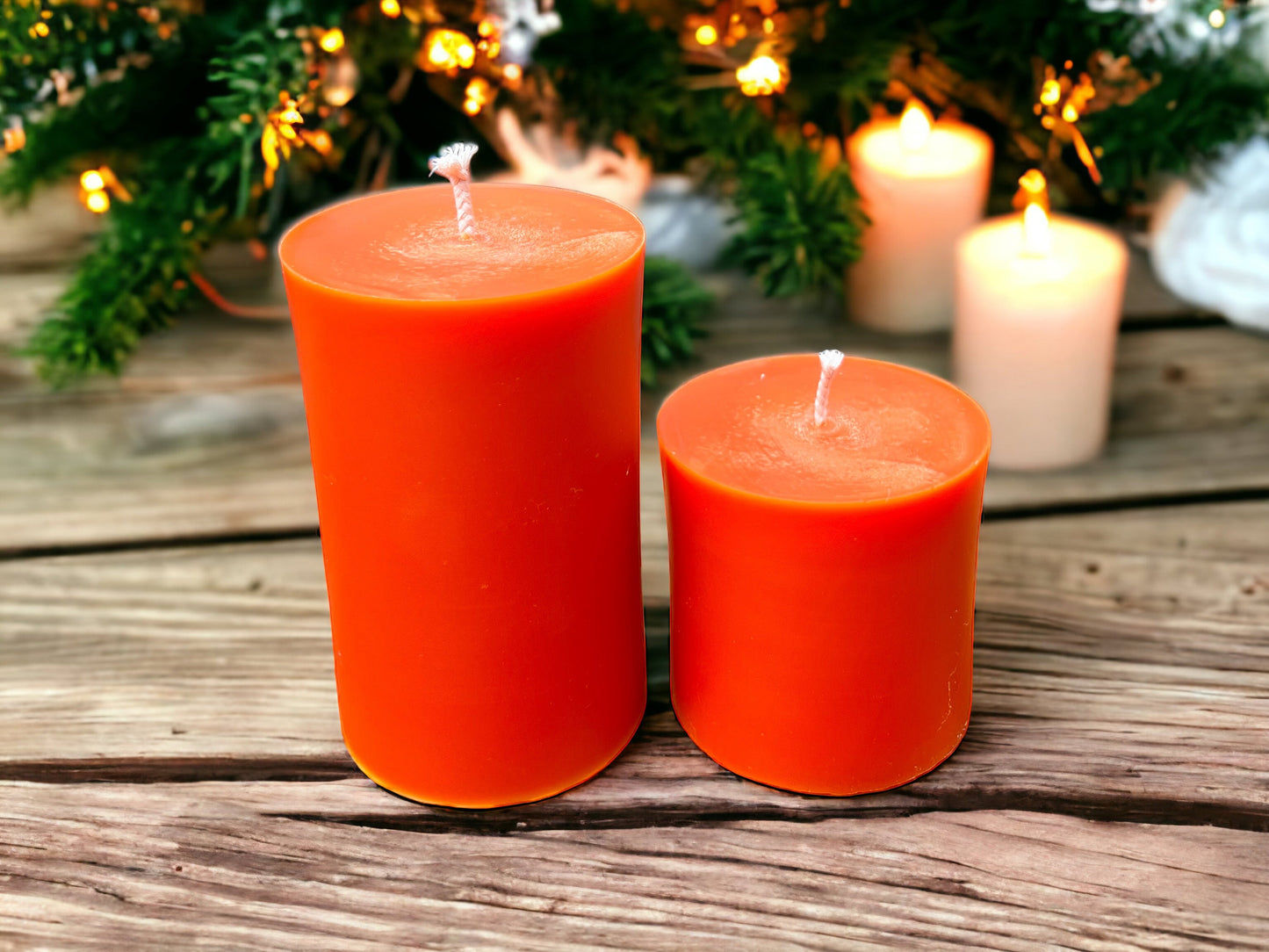 Orange Beeswax Pillar Candles – 100% Pure Beeswax, 3" Diameter