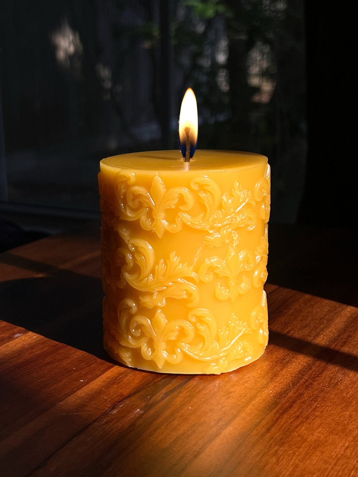 Fleur-de-Lis Beeswax Pillar Candle – Hand-Poured, 100% Pure Beeswax