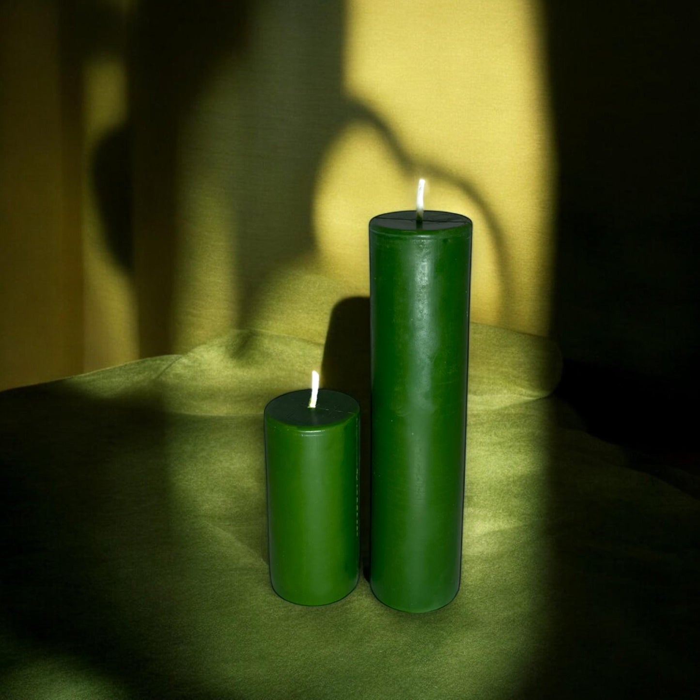 Green Sunset Glow Beeswax Pillar Candles – Long-Burning, Available in Two Sizes