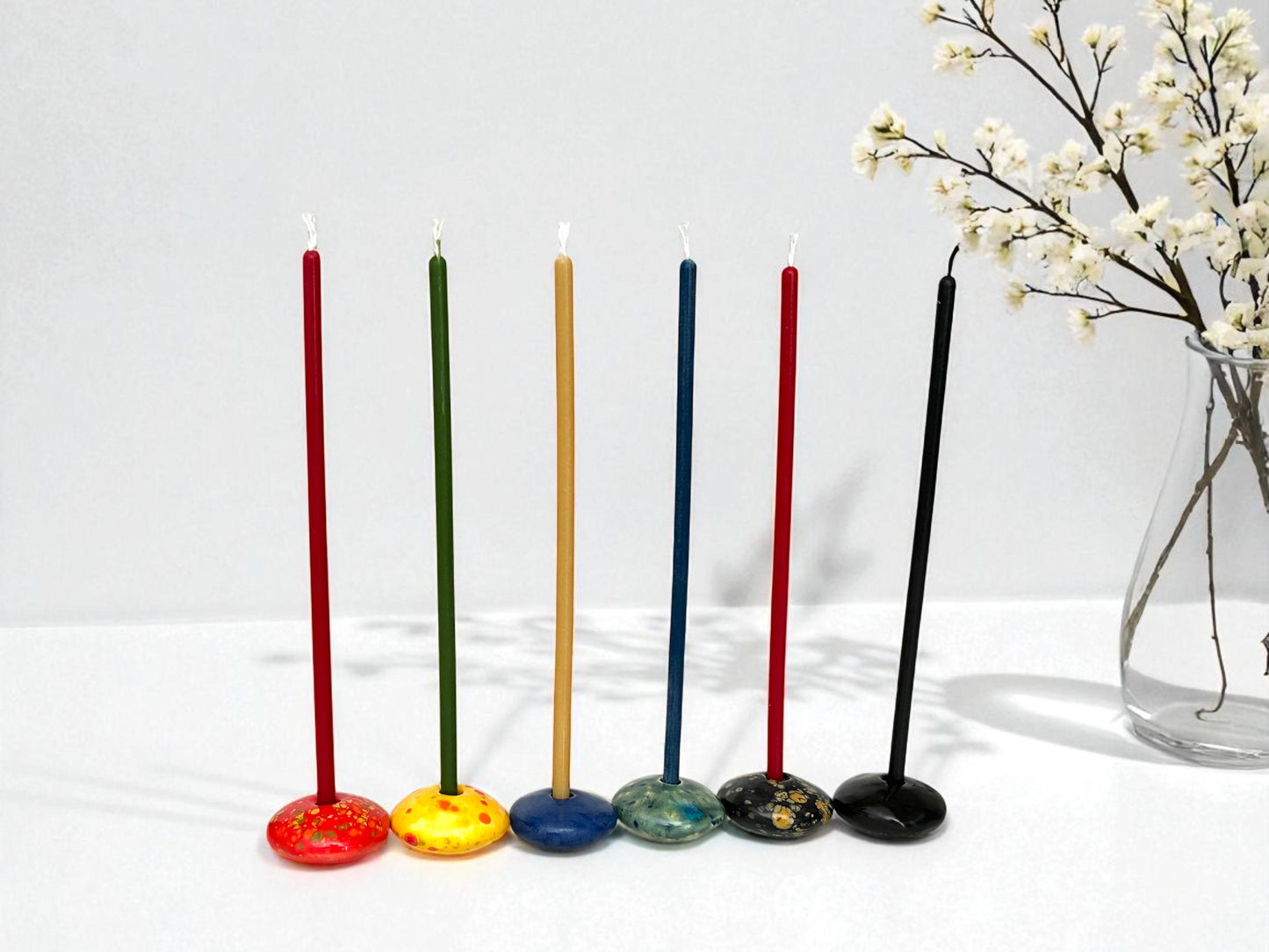 Set of 6 Colorful Ceramic Candle Holders for 5 mm Taper Candles