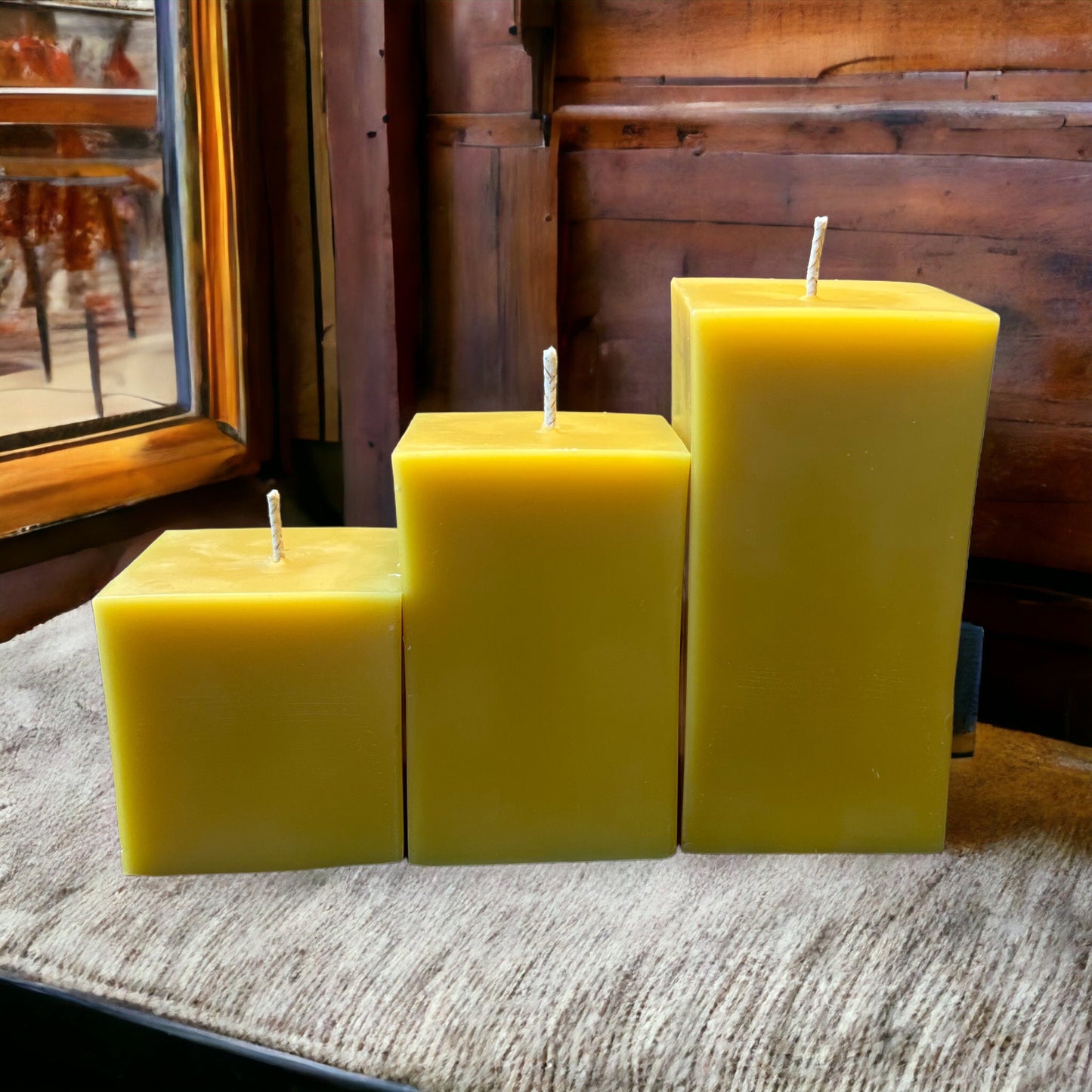 Square Pillar Candle – 100% Beeswax, Three Sizes