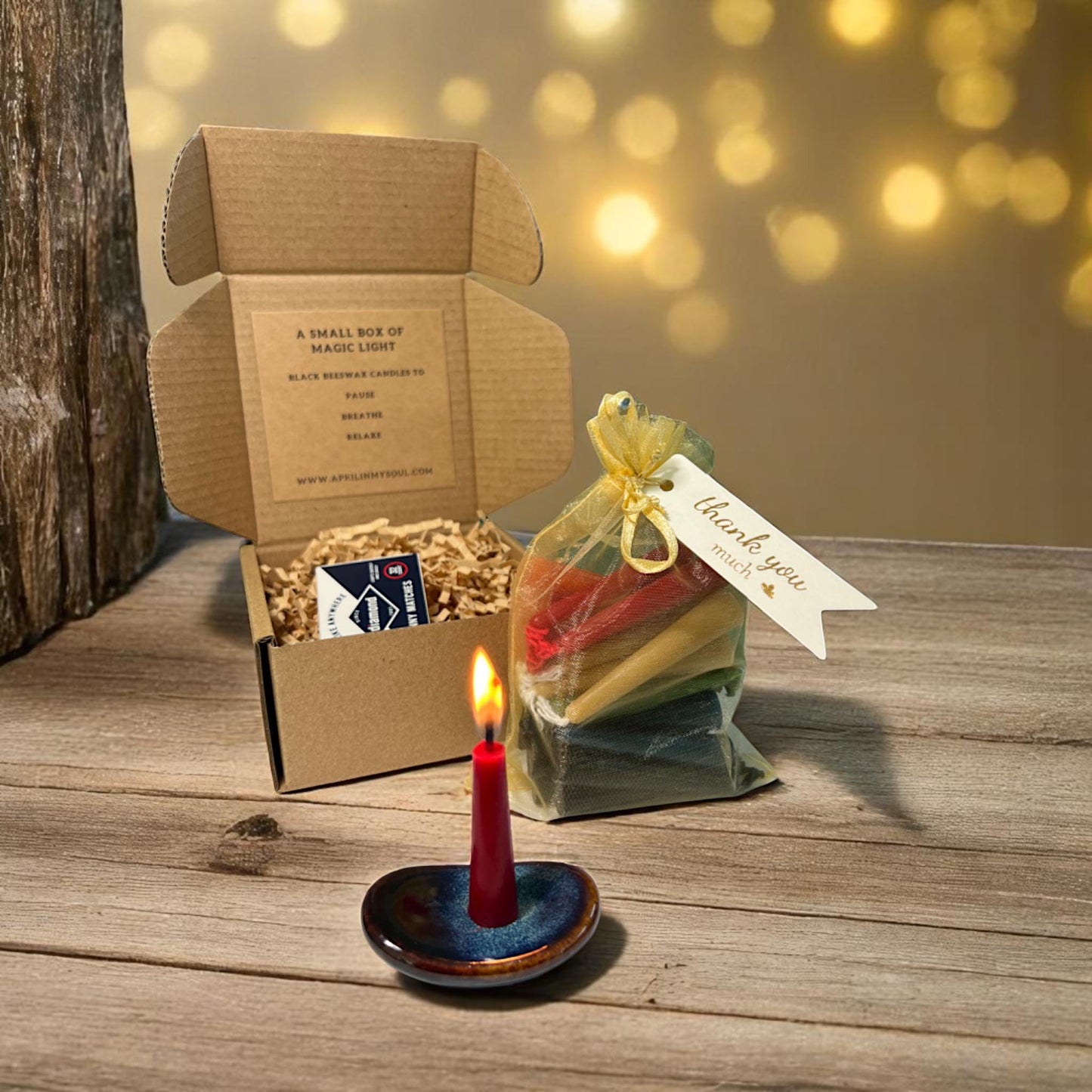 Set of 30 Beeswax Mini Ritual Candles – 6 Colors, Gift Set with Holder & Matches