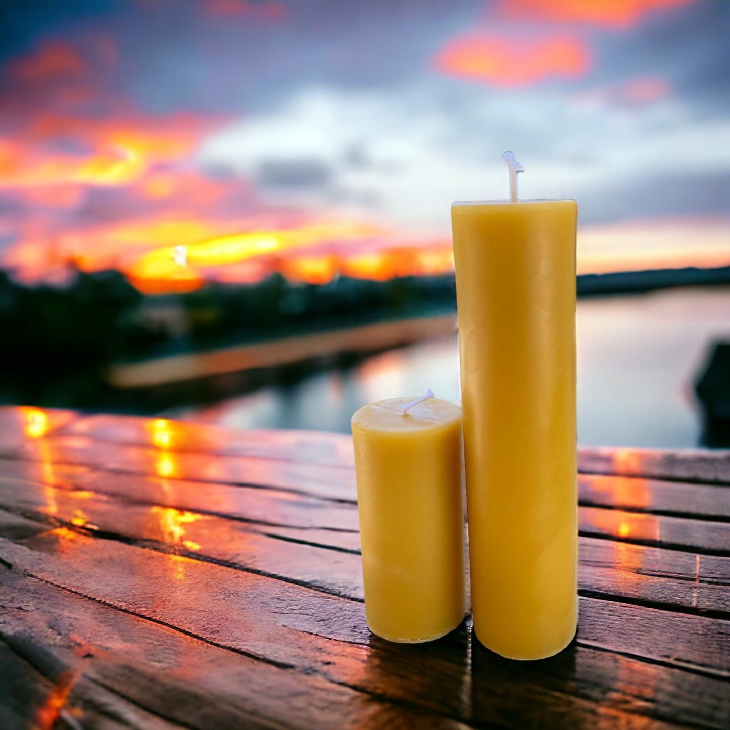 Natural Sunset Glow, Long-Burning Beeswax Pillar Candles| Available in Two Sizes