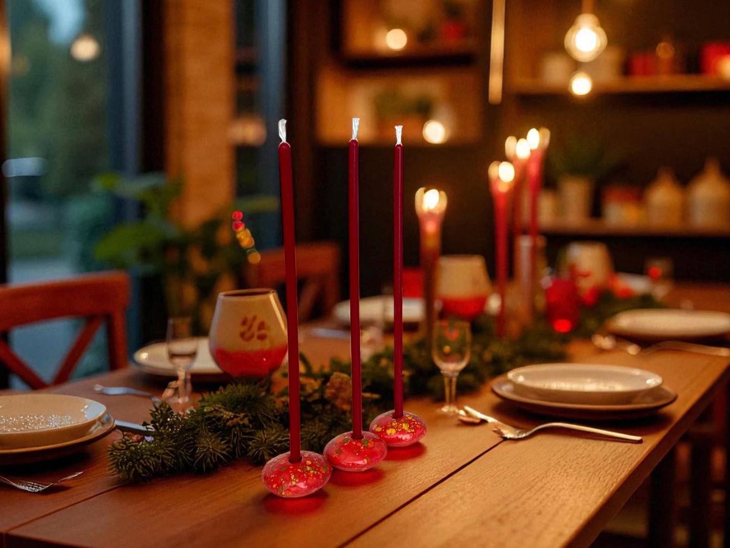 Coral Red Ceramic Candle Holder for 5 mm Taper Candles