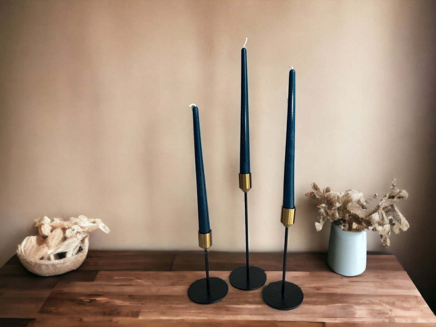Set of 6 Blue Beeswax Dinner Candles – 10" Tapers