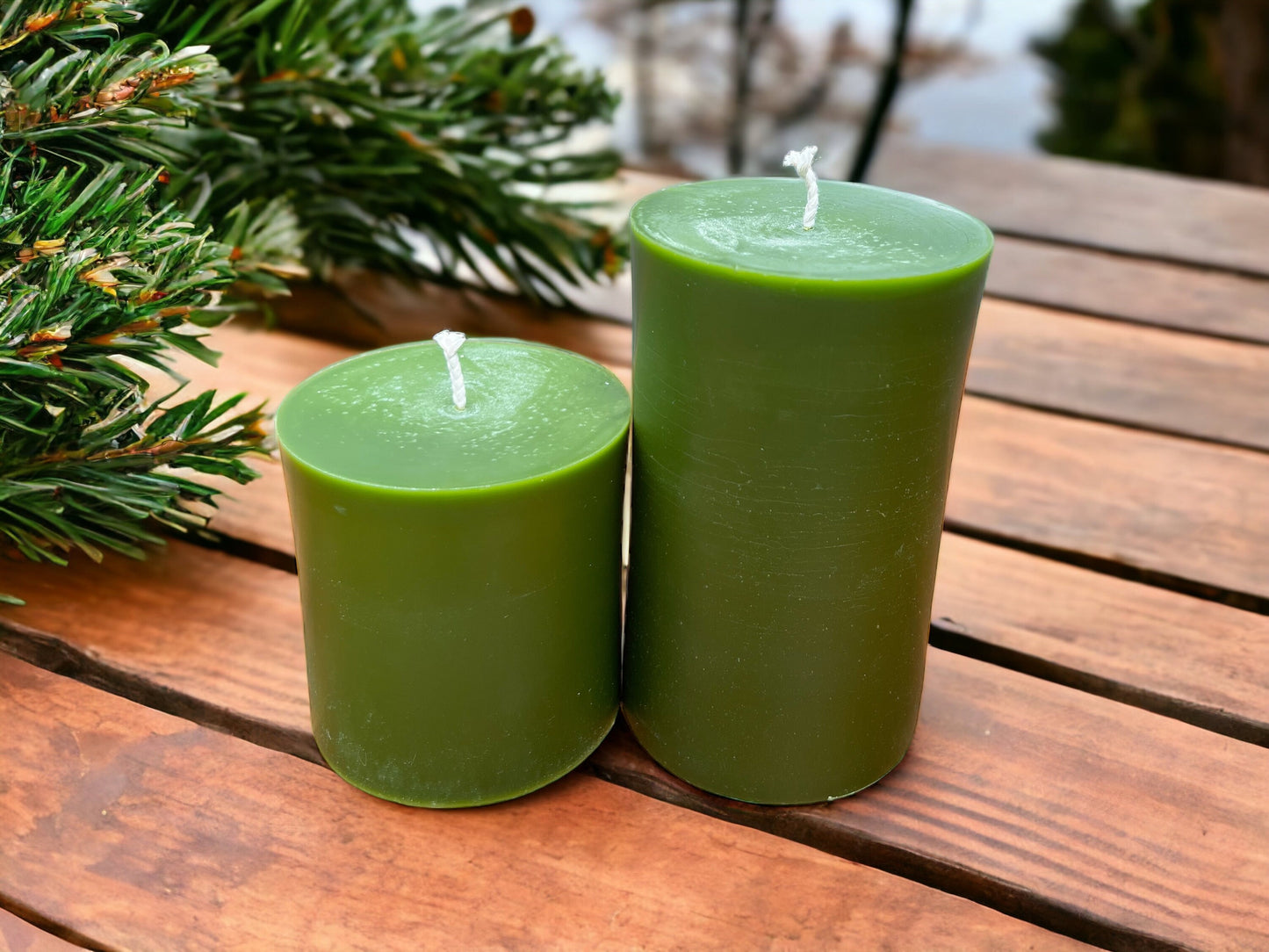 Large Green Beeswax Pillar Candle - 3" Diameter