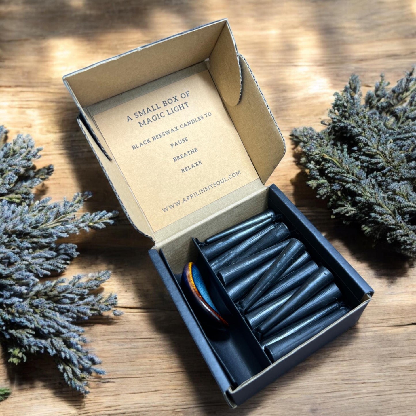 31 Nights of Calm – Black Beeswax Candle Set - 31 Mini Candles with Ceramic Holder and Matches, Relaxation and Cleansing Gift