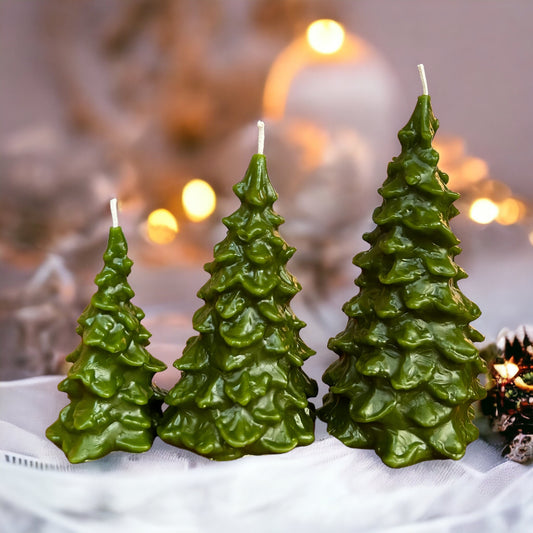 Christmas New Year Tree Candle, Pure Beeswax, Small, Medium, and Large sizes.